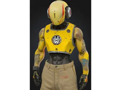 Stylized Cyberpunk Android with Tattoos Low-poly 3D model