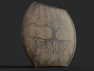 Slavic hybrid shield-painted black tree symbol Low-poly 3D model