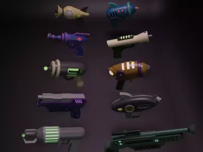 Low Poly Space Gun Pack - 10 Pieces Low-poly 3D model