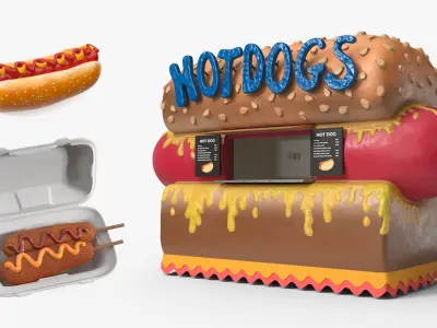 Street Food Kiosk with Hot Dogs Collection 3D model
