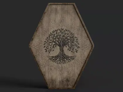 Slavic diamond-shaped shield painted tree with leaves symbol Low-poly 3D model