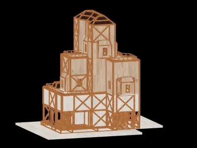 Medieval Low Poly Building Castle Wooden Village Stone House 25 Low-poly 3D model
