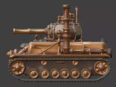 Steampunk Heavy Battle Tank 3D Model Low-poly 3D model
