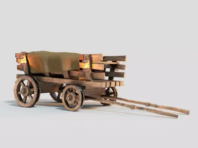 Medieval Wooden Wagon Low-poly 3D model