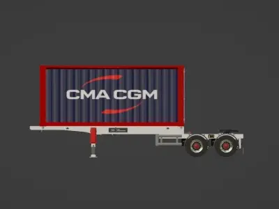 Extensible trailer with container Low-poly 3D model