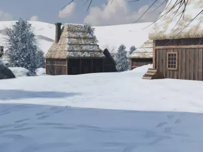 Snowy Mountain Village 3D model 5