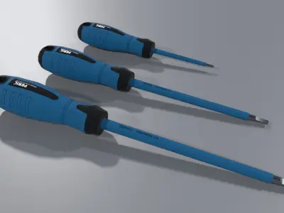 Flathead screwdriver set PBR Low-poly 3D model