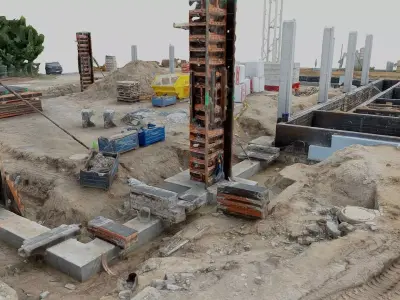 Construction site - foundation footings 3D model