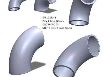 EN10253-2 Pipe Elbow 90 Long Radius DN25-DN200 STEP IGES  3D model