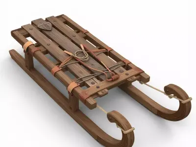 Viking Wooden Sled 3D Model v01 Low-poly 3D model