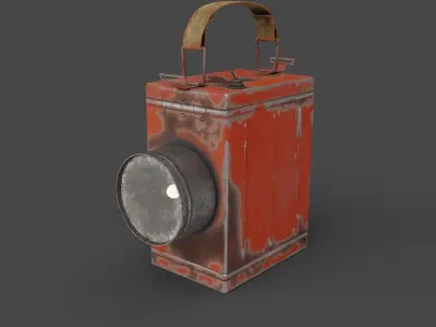 Retro Flashlight in On Position with Glowing Bulb Low-poly 3D model