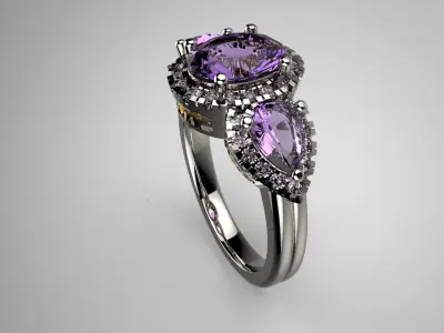 three stones engagement Ring for Women 3D print model