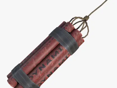 Dynamite grenade with rope Low-poly 3D model
