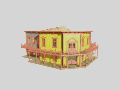 american wildwest cowboy saloon town building  3D model