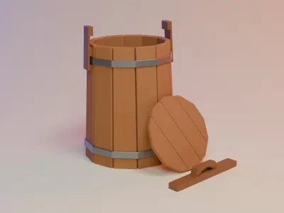 Wooden bucket barrel Free low-poly 3D model