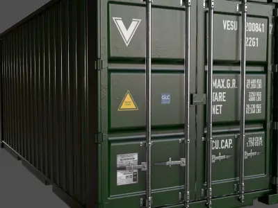 PBR 20 ft Shipping Cargo Container Version 1 - Green Low-poly 3D model