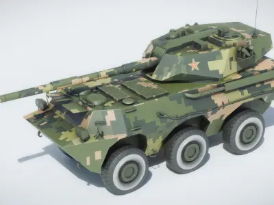 PLA PTL02 Wheeled Tank Destroyer Low-poly 3D model