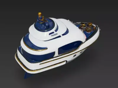 Cute Chibi Superyacht 3D Model - Kawaii Anime Boat Low-poly 3D model