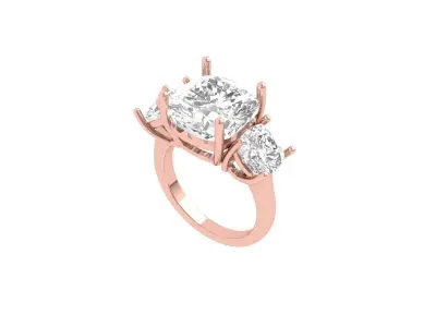 Cushion 3 Stone Bridal Ring 3D print model shop