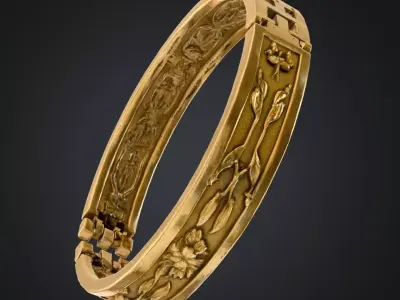 Ornate Golden Bracelet 3D Model Engraved Jewelry Asset Low-poly 3D model