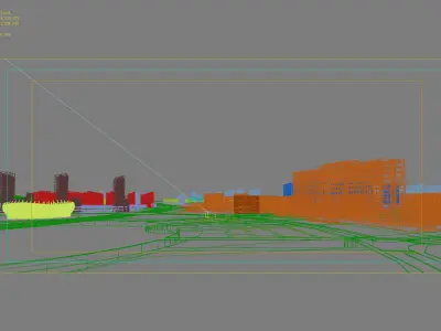 Architecture city with tall buildings and lake 3D model