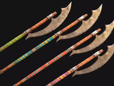 Medieval Polearms Weapon Berdysh Axe Glaive Armory Set Low-poly 3D model
