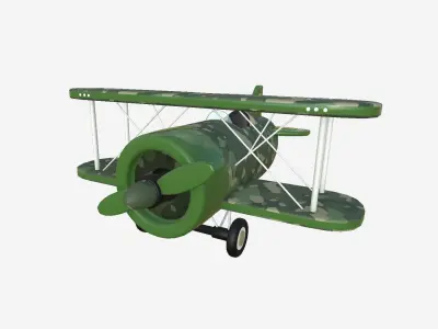 Airplane Cartoon A08 Green Camouflage - Classic Aircraft Low-poly 3D model
