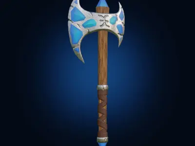 Axe with crystals PBR low-poly game ready 3D model Low-poly 3D model