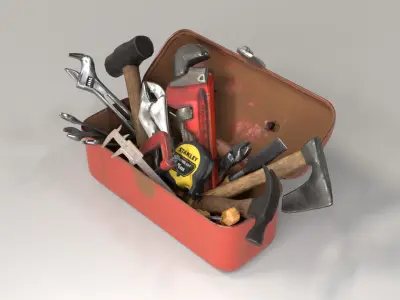 Toolbox with 14 Realistic Hand Tools  PBR 4K Textures Low-poly 3D model