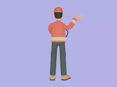 Stylized 3D Firefighter Holding Extinguisher - Cartoon Male  3D model