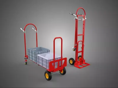 RED CONVERTIBLE HAND TRUCK CART TROLLEY DOLLY PLATFORM CRATE BOX 3D model