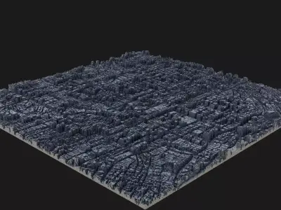 Sci-fi city from heightmap generator Blender Geometry Nodes 3D model
