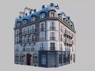 Parisian street corner Low-poly 3D model