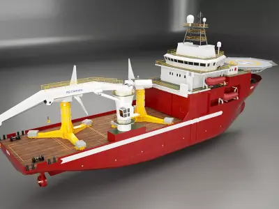 Offshore Support Vessel and Tidal Power Turbine Low-poly 3D model