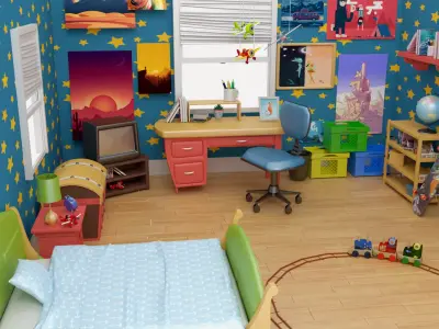 Cartoon  Bedroom 3D Model Low-poly 3D model