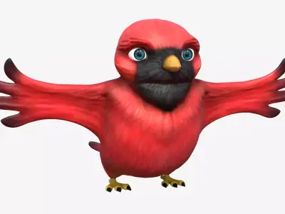Cardinal Cartoon Bird Low-poly 3D model