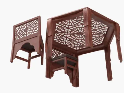 Oriental Arabesque Carved Mahogany Furniture 3D model