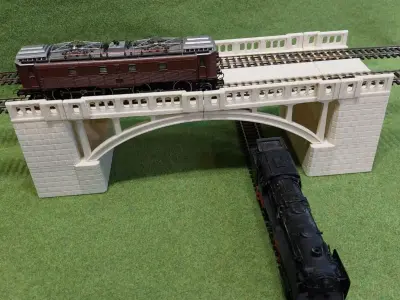 Concrete Double Track Railway Viaduct Low 1-87 FDM 3D print model