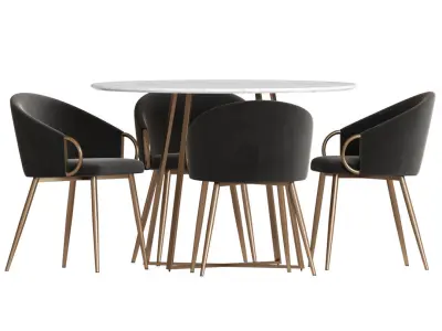 Dining Set table and chairs velvet with gold legs 3D model