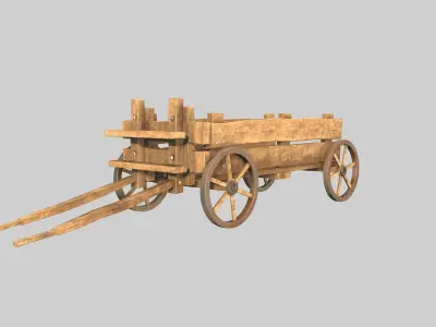 WOODEN CART Low-poly 3D model 16
