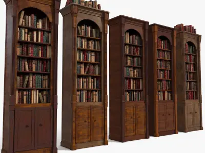 Luxurious Thin Wood Bookcase Set 3D model