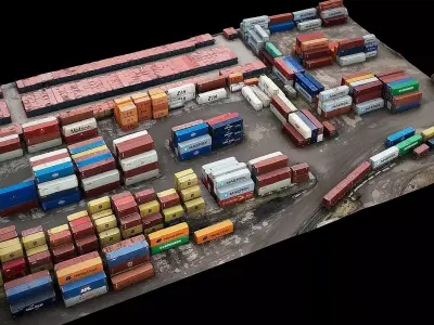 cargo containers storage industrial terrain drone scan Low-poly 3D model
