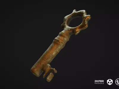 Ancient Roman Brass Key PBR game ready Low-poly 3D model
