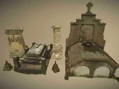 6x Grave crypt and crosses - cemetery colection Low-poly 3D model