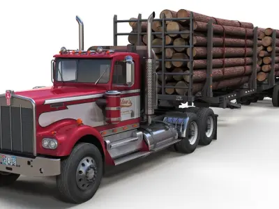 Kenworth W900A log truck Low-poly 3D model