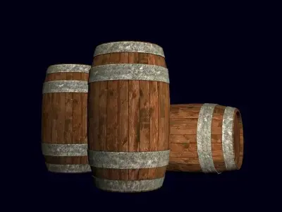 Wooden Metal Barrel Low-poly 3D model