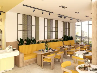 Modern Coffee Shop and Bakery 3D Interior Low-poly 3D model