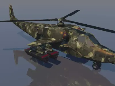 Low poly VR AR game ready Gunship Helicopter VR AR  Low-poly 3D model