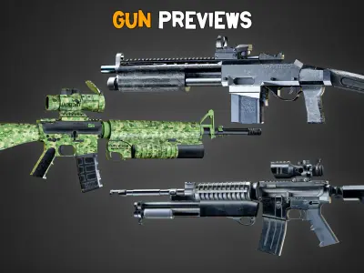 20 Game-Ready Modern Gun and Texture    Vol 13   Low-poly 3D model