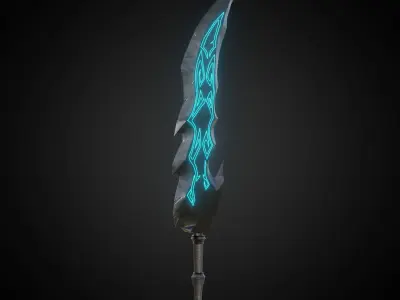 Wounded Sword Emissive Cyan Low-poly 3D model